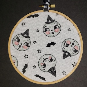 Halloween Wall Hanging  - Johanna Parker Design Fabric Laughing Luna Handmade Sign - Carnival Cottage Fabric - Laughing Luna Moon  JP Design