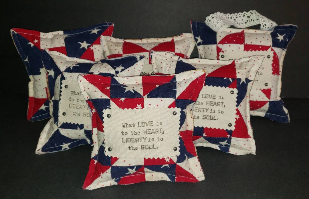 Vintage Cutter Quilt Pillow Vintage Handmade Sampler Quilt Mini Pillow Patriotic Quilt Pillow