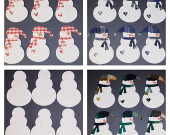 Snowman Die-cuts From Modern Quilt With Hat, Heart & Scarf From Vintage Plaid OR Gingham Fabric - Cutter Quilt Snowmen Ornaments