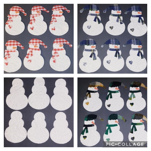 Snowman Die-cuts From Modern Quilt With Hat, Heart & Scarf From Vintage Plaid OR Gingham Fabric - Cutter Quilt Snowmen Ornaments