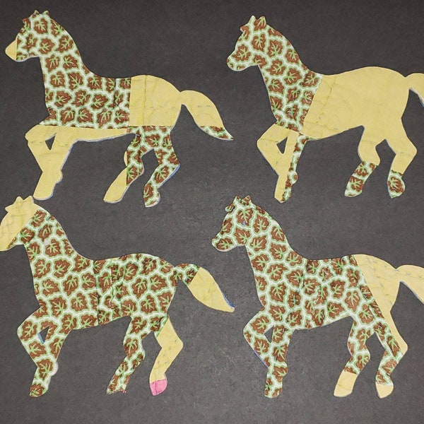 Large Running Horse Die-cuts From Vintage Lemoyne Star Quilt - Cutter Quilt Horses - Cutter Quilt Pieces - Horse Appliques - Set of 4