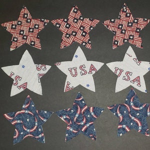 Star Die-cuts From USA Themed Handmade Quilts - Cutter Quilt Stars - Set of 9 - Patriotic Star Appliques From Red White And Blue Quilt