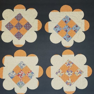 XL Flower Die-cuts From Vintage Handmade 9- Patch Quilt - Some Feedsack - Cutter Quilt Flowers - Pick One