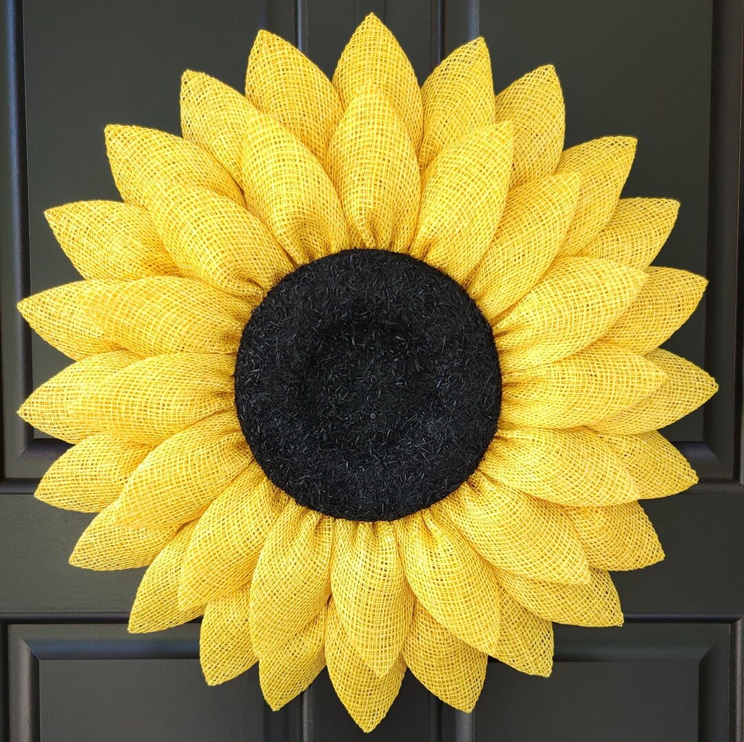Yellow Sunflower Wreath for Front Door, Burlap Flower Wreath, Everyday ...