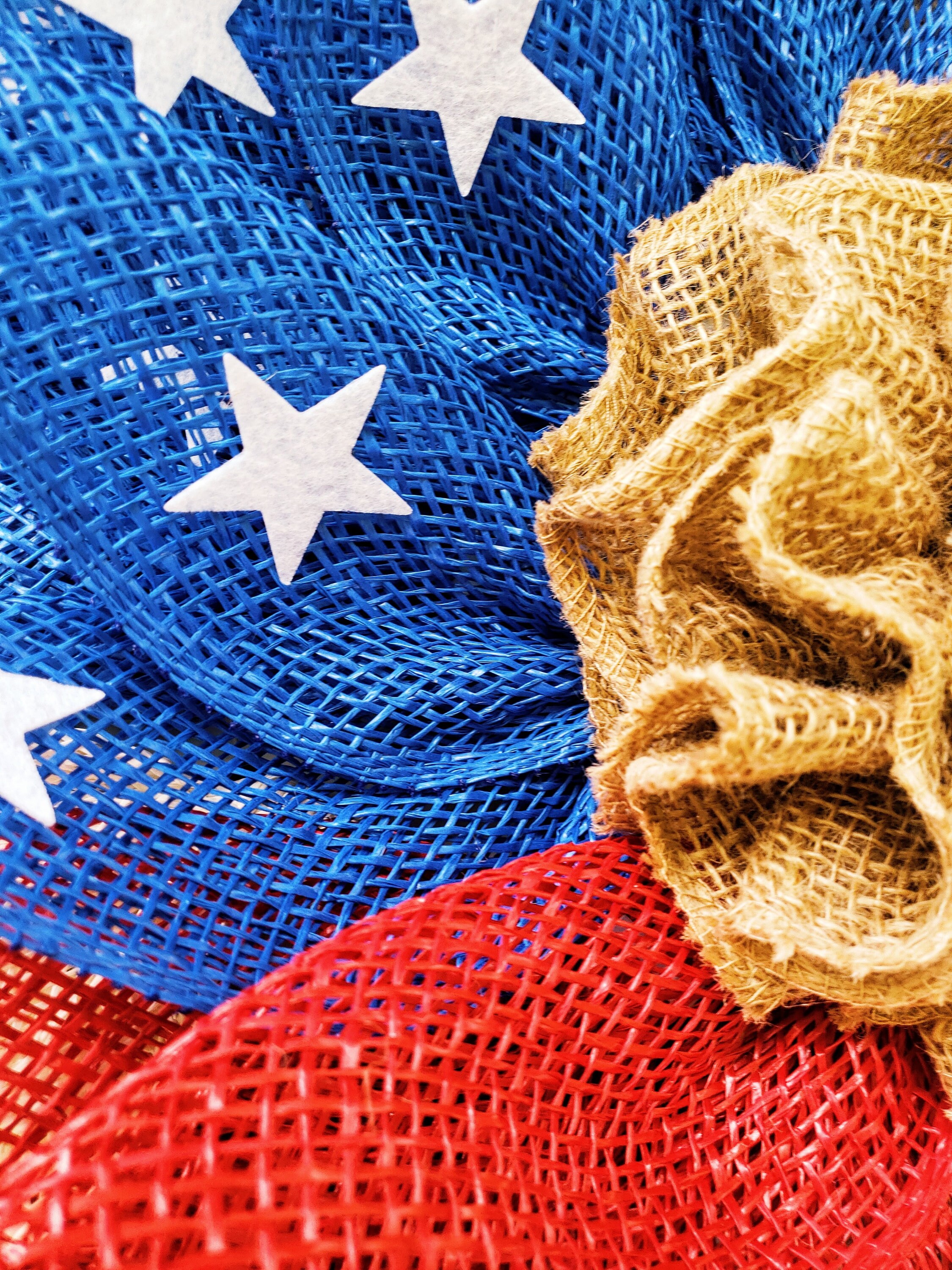 Patriotic Flag Americana Poly Burlap Flower Wreath, Memorial Day Wreath ...