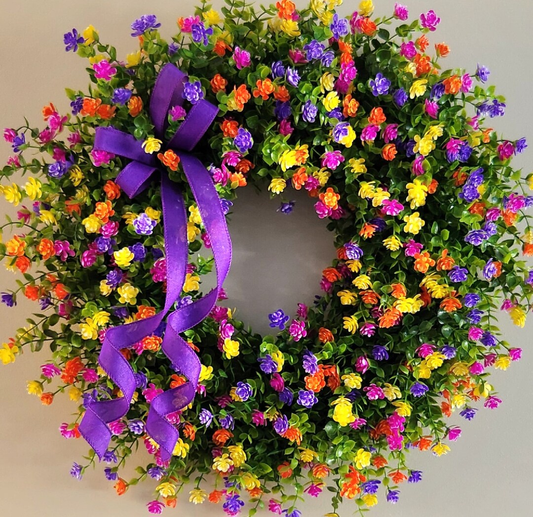 Spring Flower Weath Spring Flower Wreath, Spring Wreath Front Door, Summer Flower Wreath ...