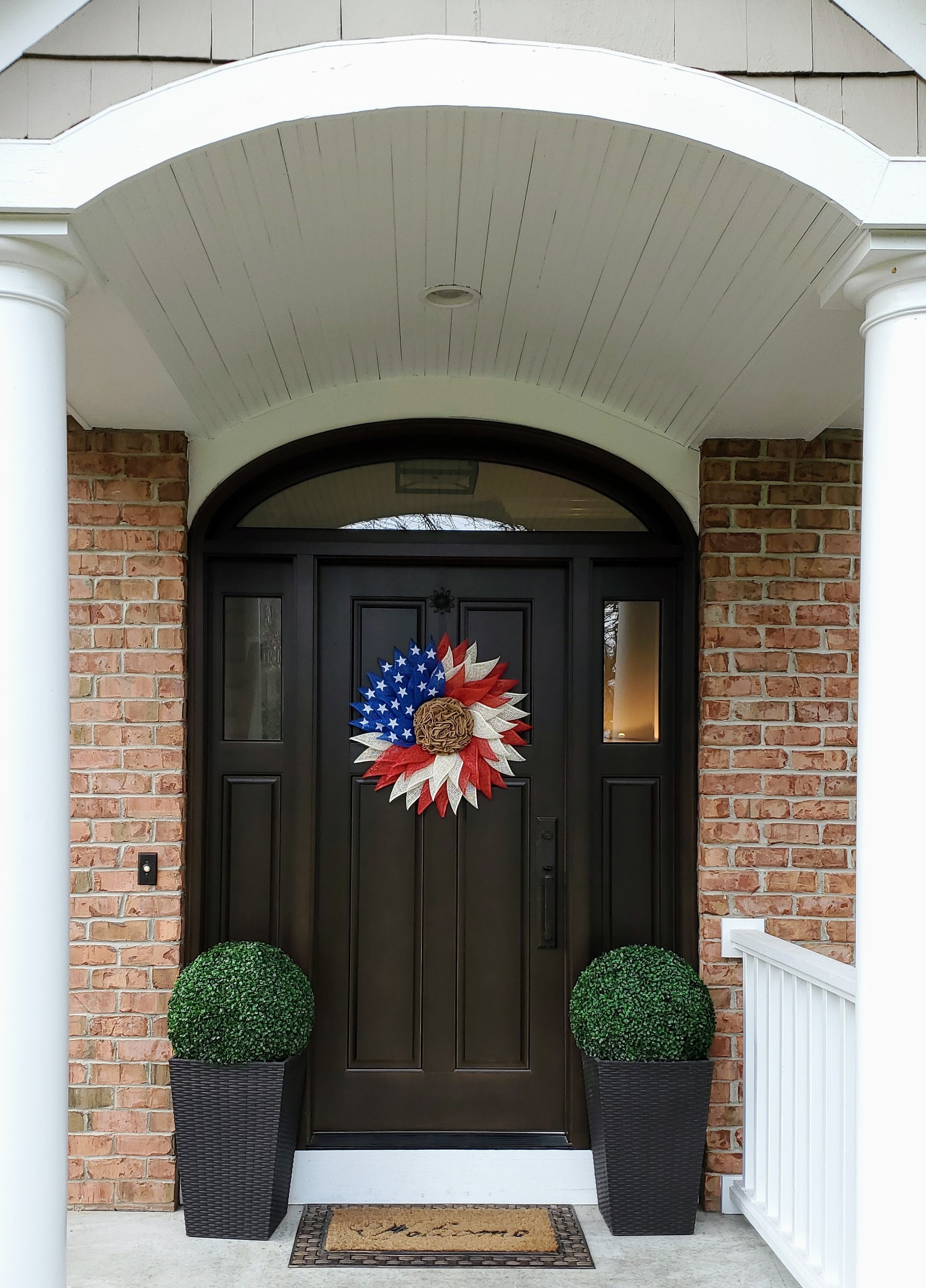 Patriotic Flag Americana Poly Burlap Flower Wreath, Memorial Day Wreath ...