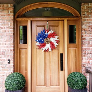 Patriotic Flag Americana Poly Burlap Flower Wreath, Memorial Day Wreath ...