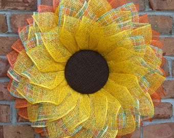 Corona otoñal amarilla y naranja, decoración floral grande para la puerta principal.