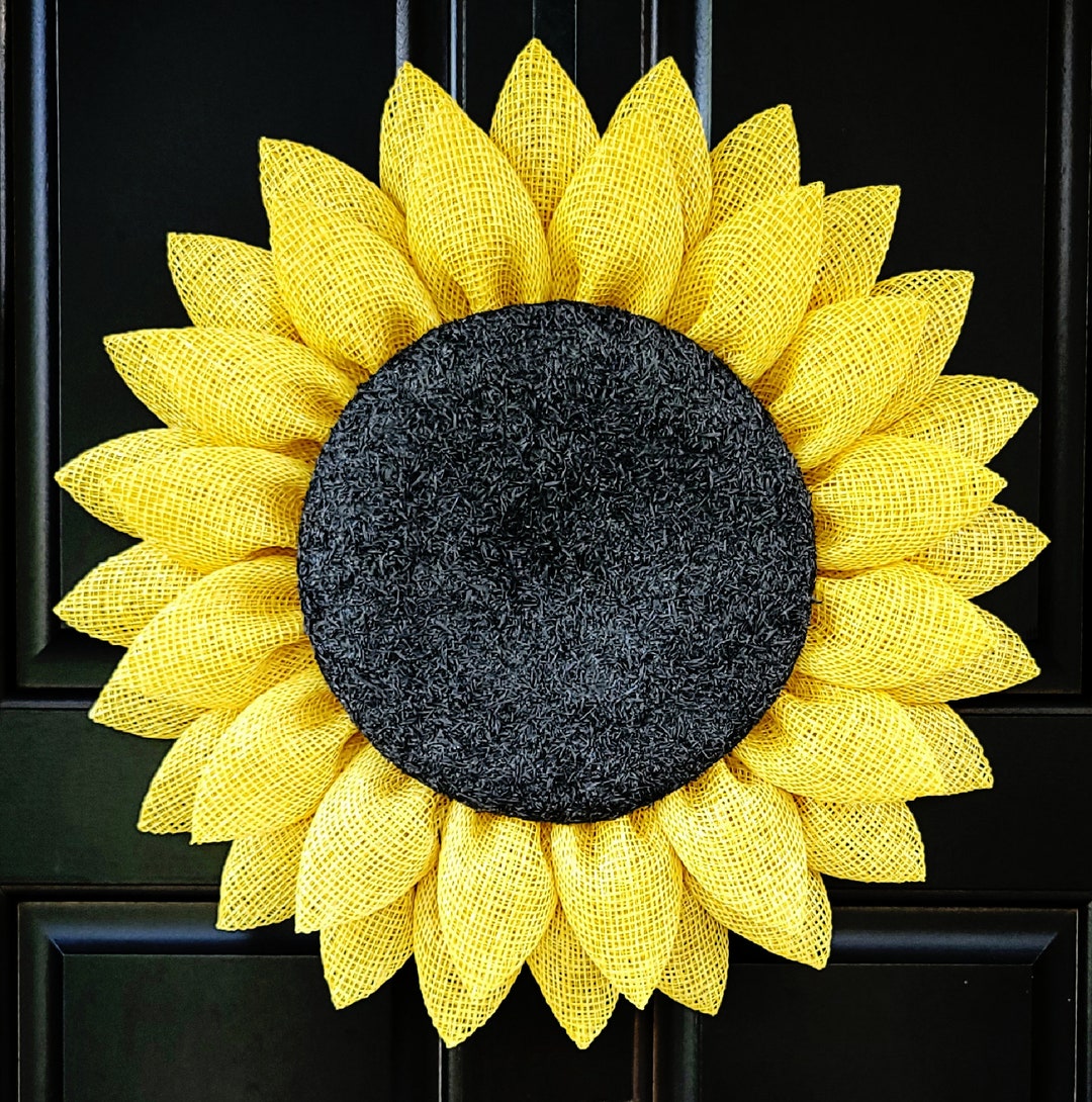 Large Yellow Sunflower Wreath, Burlap Sunflower Wreath for Front Door