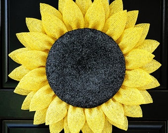 Large Yellow Sunflower Wreath, Burlap Sunflower Wreath For Front Door, Spring Summer Fall Wreath Porch Door Decor, Sunflower Wedding Decor