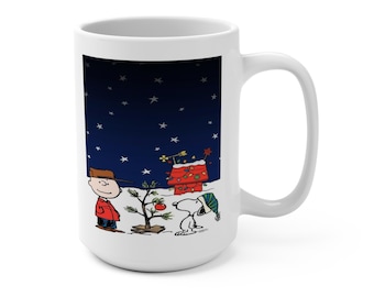 Charlie Brown Christmas Mug 15oz - Peanuts Holiday Coffee Cup, Snoopy Ceramic Tea Mug, Festive Christmas Drinkware, Seasonal Gift Idea,