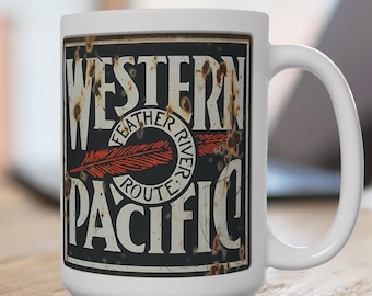 Western Pacific Railroad Trains Coffee Cup Mugs 15 OZ