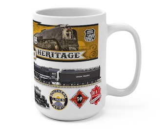 Union Pacific Big Boy 414 And 844 Railroad Coffee 15 Oz Mug Collection, Train Lover Gift, Railroad Enthusiast Cup, Vintage Steam Locomotive