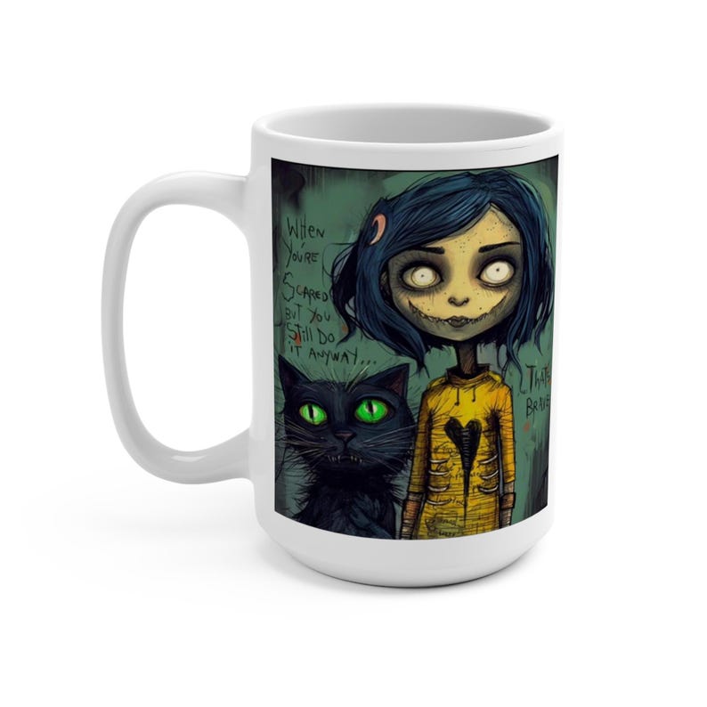 Coraline Halloween Black Cat Coffee Mug 15oz, Halloween Mug, Black Cat Mug, Halloween Decor, Halloween Gift, Fall Mug, Spooky Mug image 3