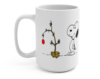 Snoopy Christmas Mug, Charlie Brown Coffee Cup, Peanuts Holiday Drinkware, Woodstock Festive Tea Mug, Classic Cartoon Character Gift, 15oz