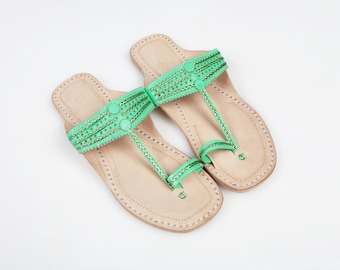 Absinthe Green Leather Sandals