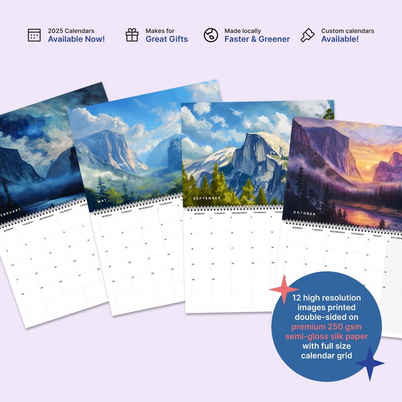2025 Calendar Art of Yosemite National Park Wall Planner Etsy