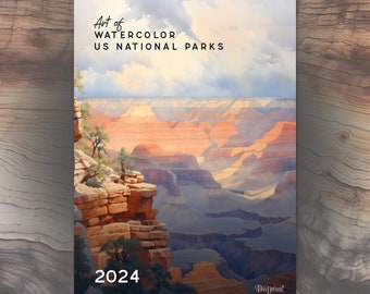 Art of Watercolor US National Parks: Wall calendars  |  Featuring Yosemite, Grand Canyon, Rocky Mountains and many more