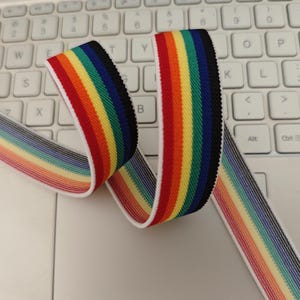 25MM  Rainbow Stripe Elastic band，Clothing accessories  -1 Yard