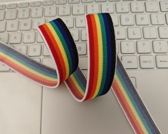 25MM  Rainbow Stripe Elastic band，Clothing accessories  -1 Yard