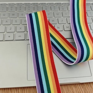 40MM  Rainbow Stripe Elastic band，Clothing accessories  -1 Yard