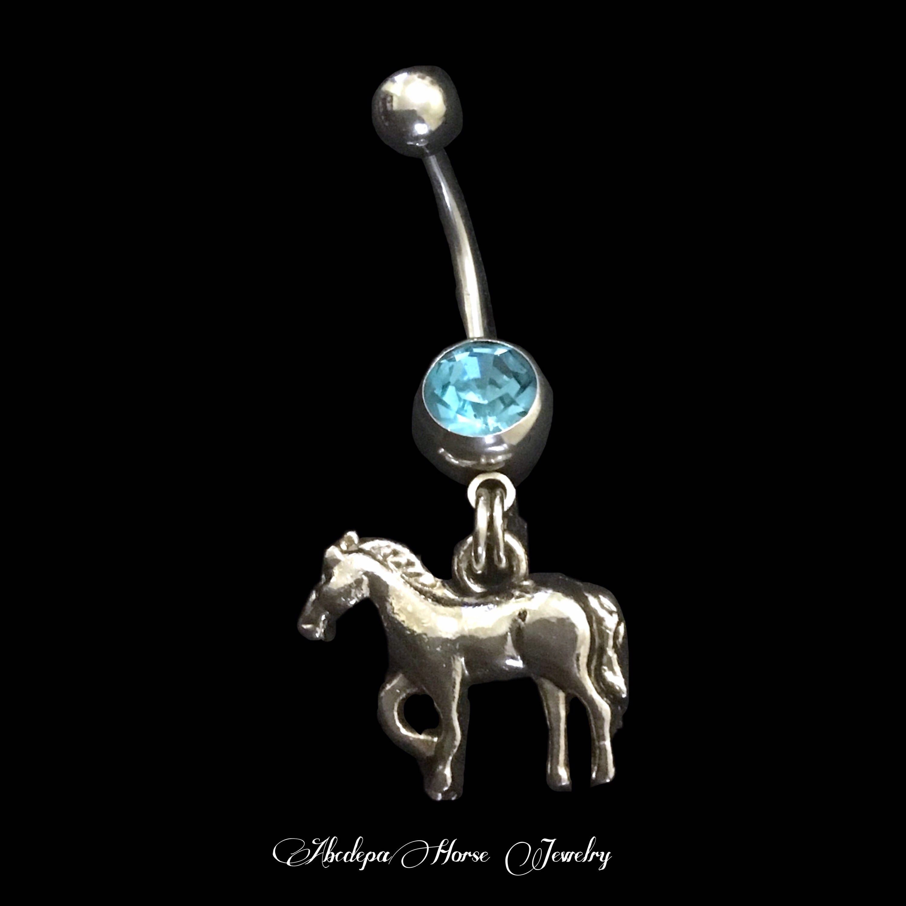 Blue Crystal Silver Horse Belly Ring Bar Etsy