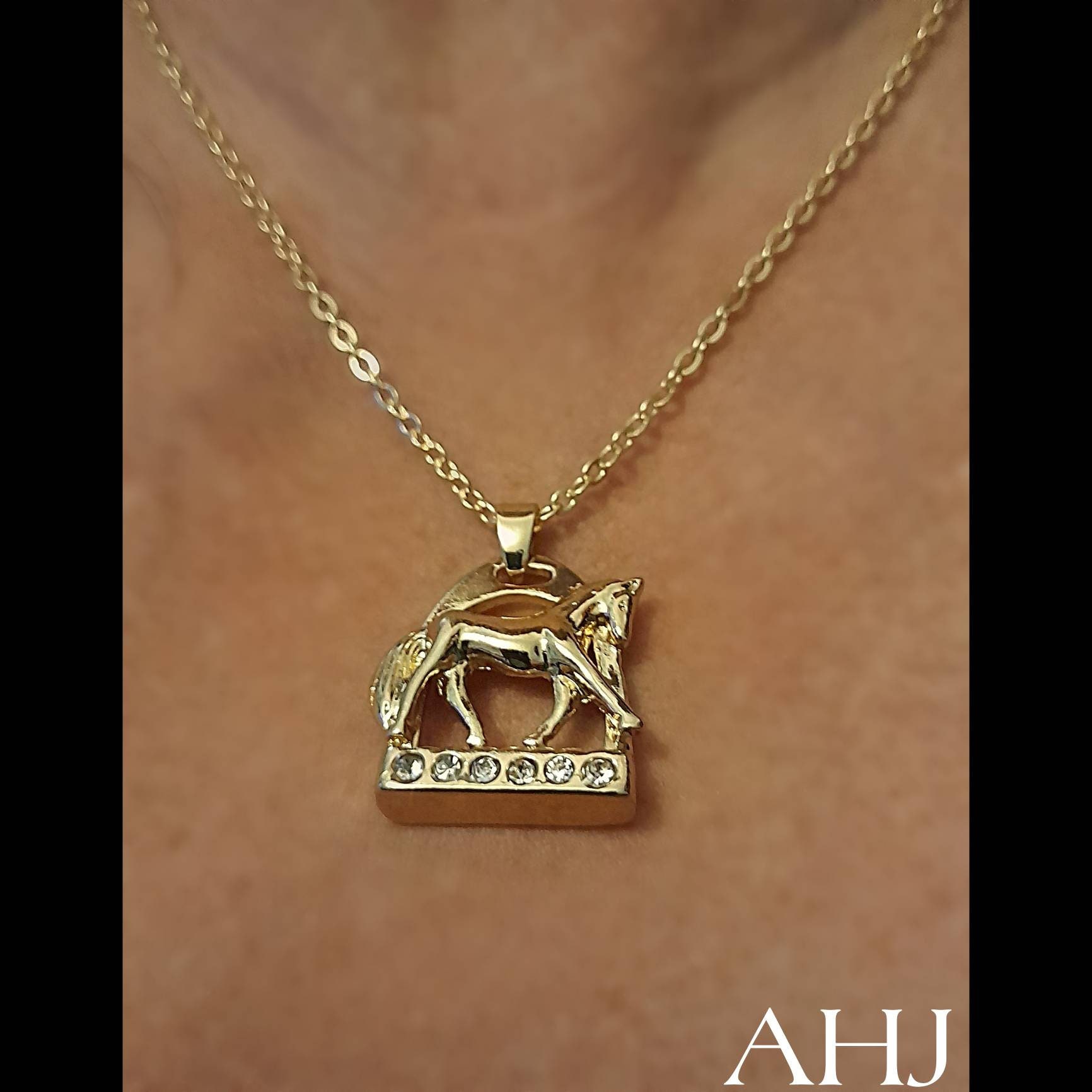 Gold Crystals Horse on Riding Stirrup Necklace Etsy Australia