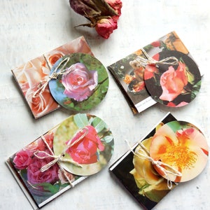 Umschläge ,Rosen Romantik, 5erSet  ,Miniumschläge, handgefaltet, Rosendekor, Gutschein, Geschenkverpackung,Recycling,Kuverts ,Floral,Rosen