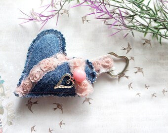 Keyring, fabric heart, bag charm, Mother's Day,