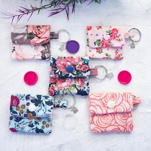Chiptäschchen, Schlüsselanhänger, Minitäschchen, Blumenmuster, Wagenchip, Mitbringsel, Zubehör Schlüssel, Geschenk, Floral, Münztäschchen