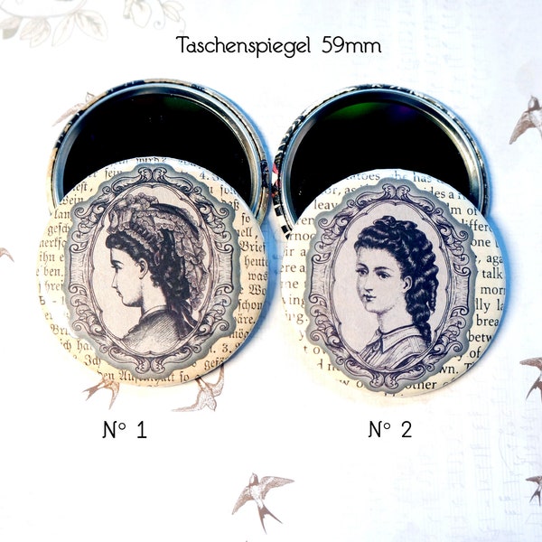 Taschenspiegel, Spiegelbutton, Handspiegel, 59mm, Victorianisch ,Motiv, Kosmetikspiegel, Frauengeschenk, Weihnachten, Geschenkidee, Collage