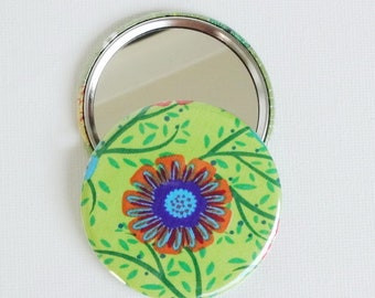 Pocket mirror, cosmetic mirror, mirror button 59 mm, floral, hand mirror, school cone, back to school