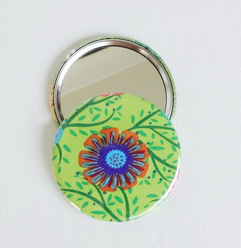 Pocket mirror, cosmetic mirror, mirror button 59 mm, floral, hand mirror, school cone, back to school image 1