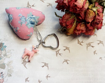 Keyring, fabric heart, bag charm, bag charm, deer, Mother's Day,