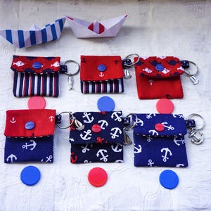 Chiptäschchen, Schlüsselanhänger, Minitäschchen, Maritimer Stoff, Einkaufswagenchip, Mitbringsel, Zubehör Schlüssel, Geschenk, Fische,Anker