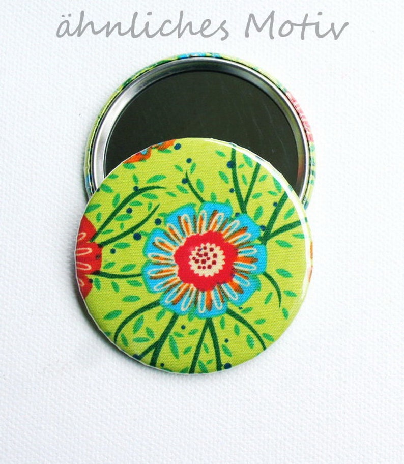 Pocket mirror, cosmetic mirror, mirror button 59 mm, floral, hand mirror, school cone, back to school image 3