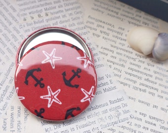 Pocket mirror, mirror button, fly agaric motifs,diameter 59 mm ,photo motivs,