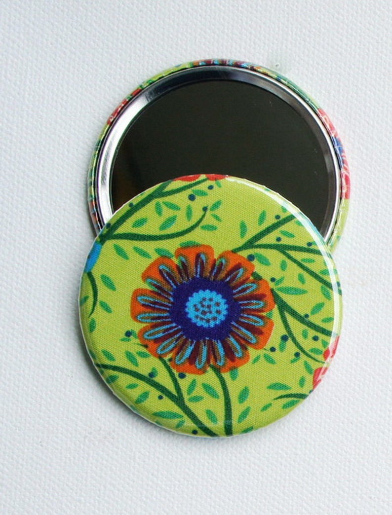 Pocket mirror, cosmetic mirror, mirror button 59 mm, floral, hand mirror, school cone, back to school image 2