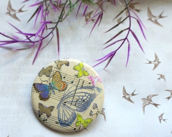 Taschenspiegel, Spiegelbutton ,geschenkidee ,Kosmetikspiegel, Vintage Look, 59 mm, Handspiegel, Schmetterlinge, Butterfly, Shabby, Nikoalus