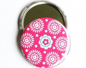 Pocket mirror metal, mirror  button with protective film, fabric cover, diameter 59 mm