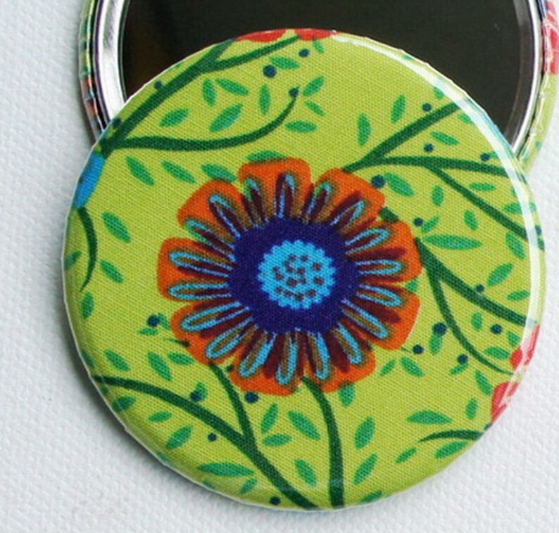 Taschenspiegel, Kosmetikspiegel , Spiegelbutton 59 mm, Floral, Handspiegel, Schultüte, Schulanfang Bild 5