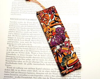 Textile bookmark, motif fabric, graffiti pattern, book accessories, reading aid, gift idea, Easter, multicolor, unisex, fabric bookmark, colorful