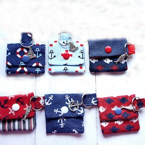 Chiptäschchen, Schlüsselanhänger, Minitäschchen, Maritim,  Einkaufswagenchip, Zubehör Schlüsselbund, Fische, Anker, Münztäschchen, Kleingeld