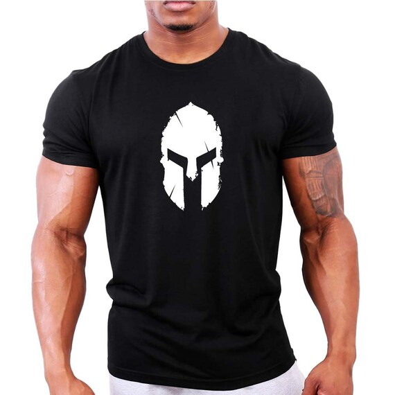 Spartan Helmet Mens Bodybuilding T Shirt Gym Workout Fitness