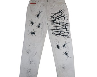 Pantaloni in denim dipinti a mano della morte
