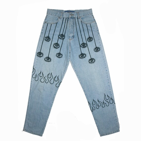 painted flames on jeans