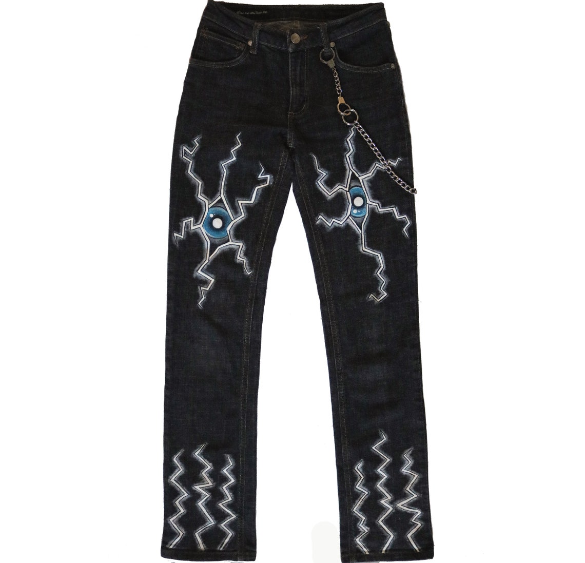 Lightning Hand painted Vintage denim pants Etsy