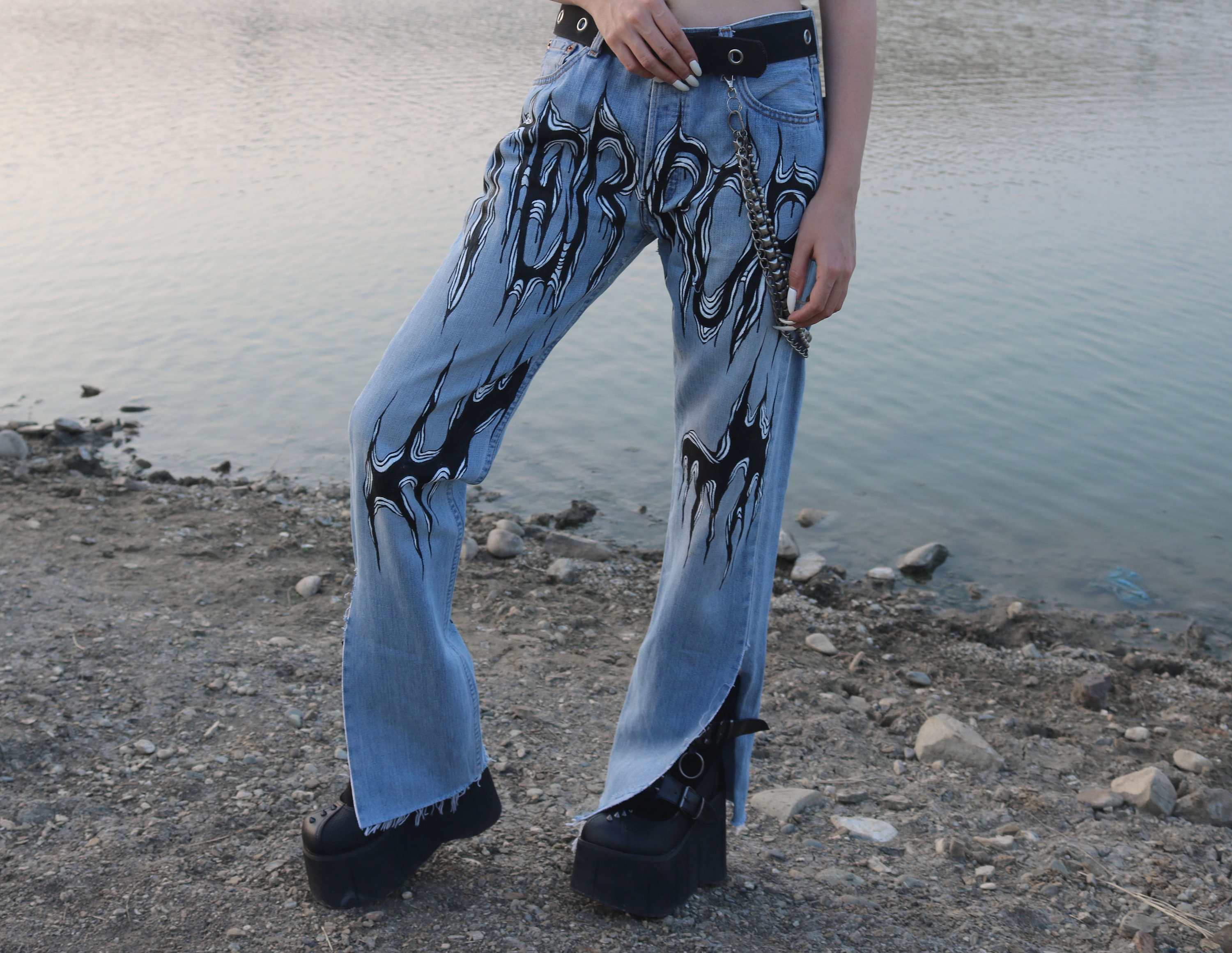 Terror Hand Painted Vintage Denim Pants - Etsy