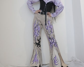 purple hand pained denim jeans